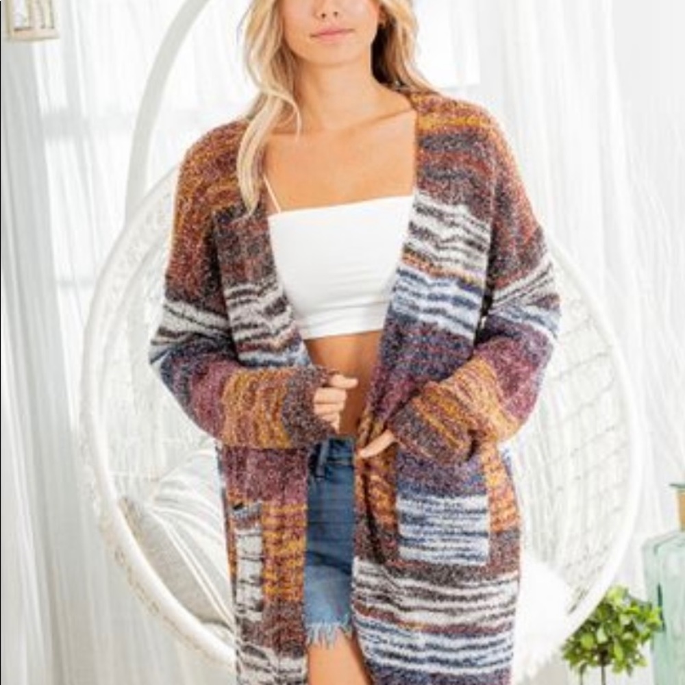 Multi Color Print Open Cardigan
